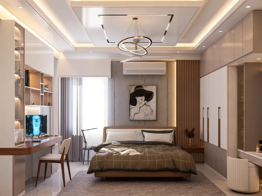Artistic wall panel design for bedroom interior