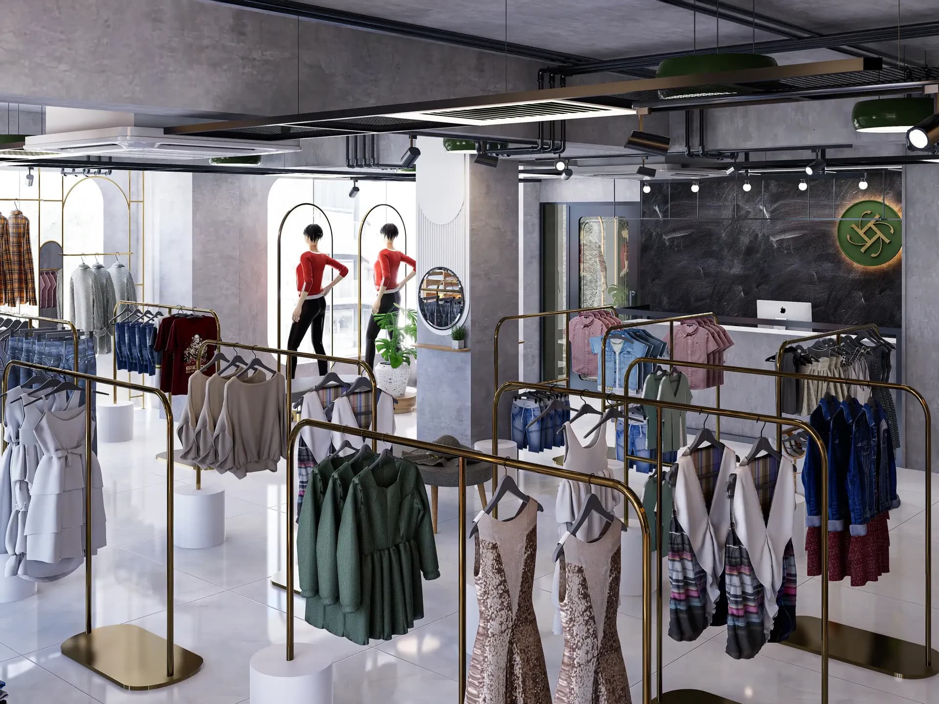 Luxury fashion showroom featuring custom-made furniture