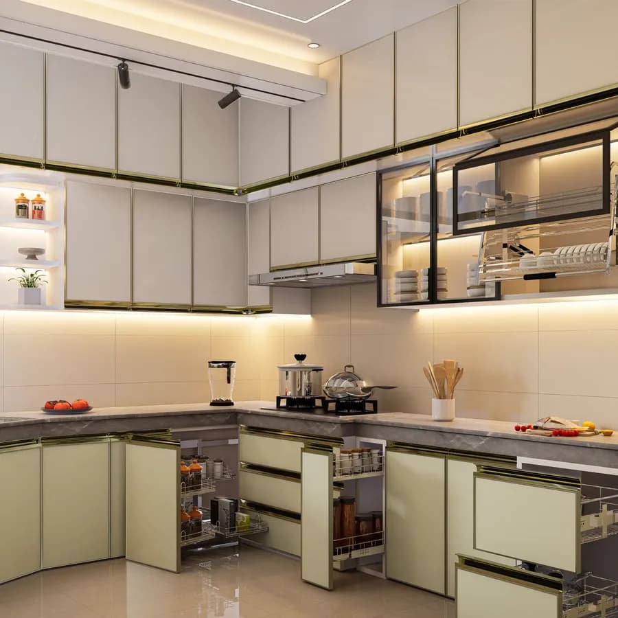 Stylish modular kitchen cabinet setup in Dhaka