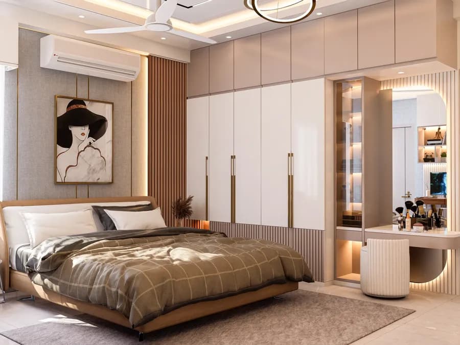 Scandinavian-style bedroom interior in white and beige
