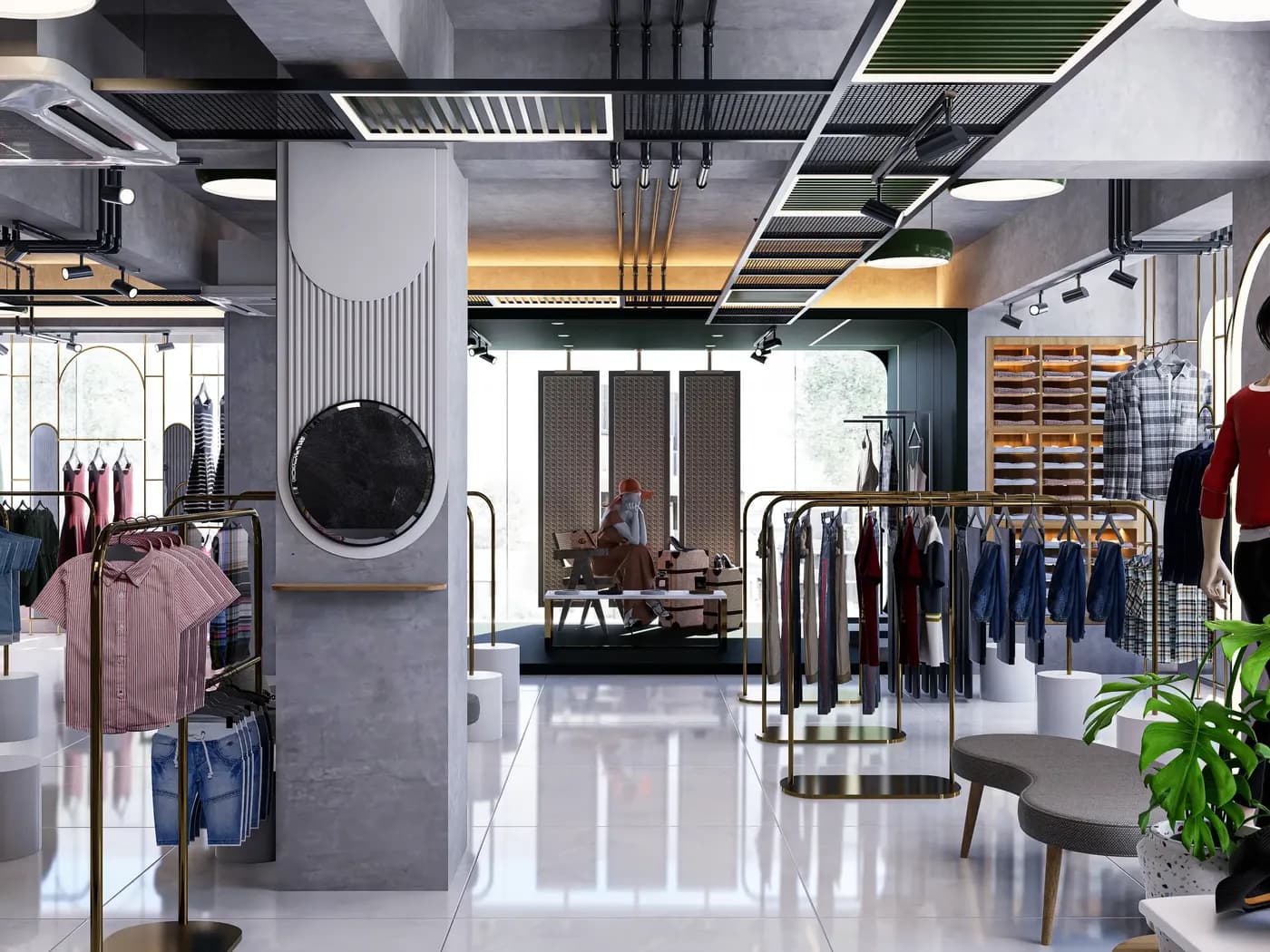 Modern fashion boutique interior with creative displays