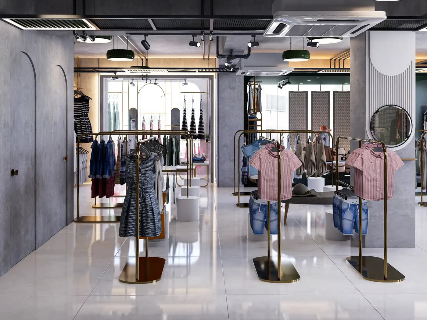 Retail clothing showroom with premium product display