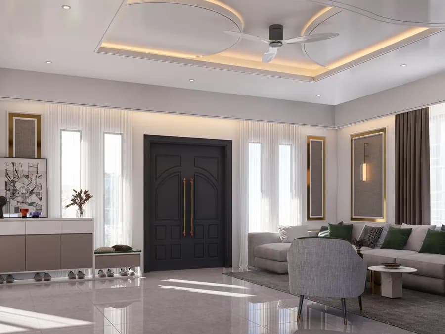 Duplex home living room with warm light ambiance