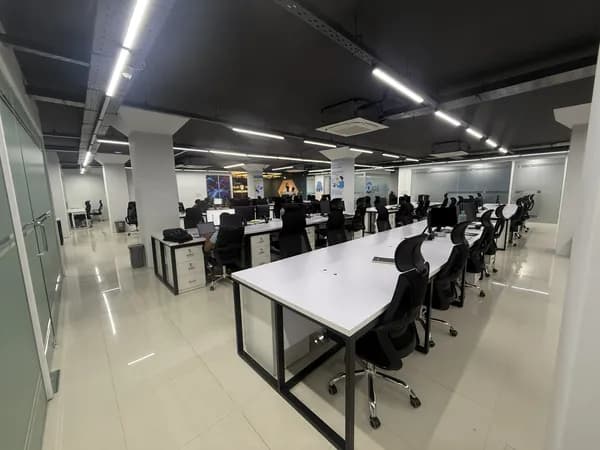 Corporate IT office interior with collaborative workspace