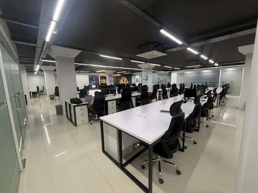 Corporate IT office interior with collaborative workspace