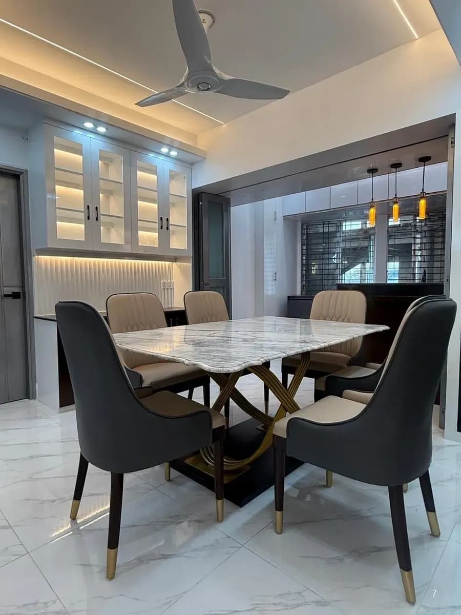 Classic luxury living room with modern dining setup