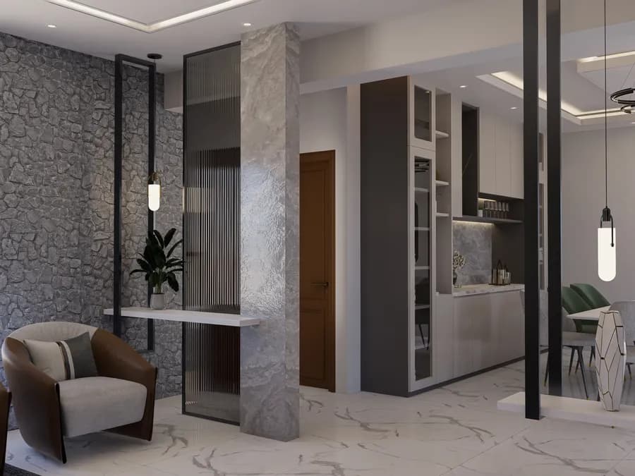 Contemporary living room with sofa and wall décor in Bangladesh