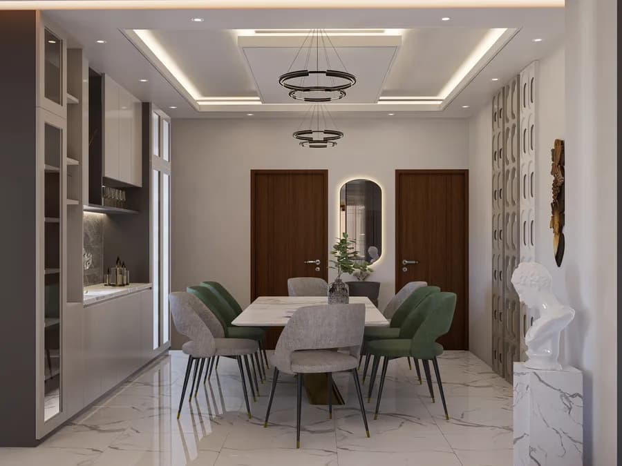 Luxury open kitchen with dining area in Bangladesh