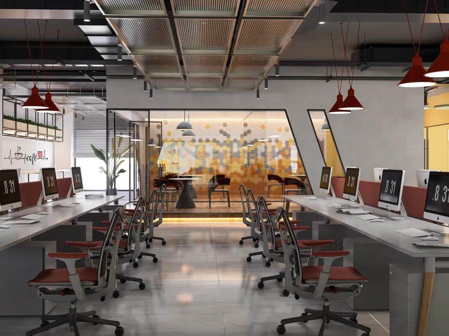 Modern startup office with open ceiling design