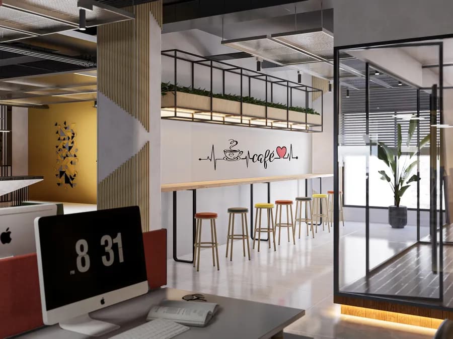 Bright office with glass partition design