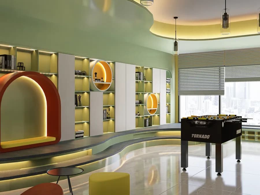 Office design with ambient lighting and décor