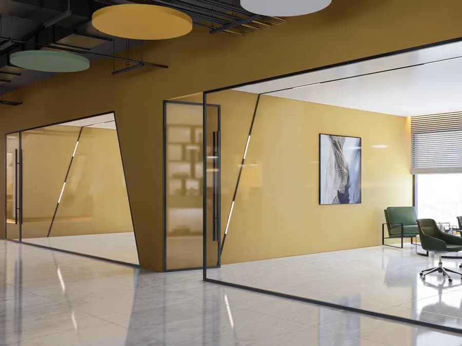 Minimalist startup office with bold accents
