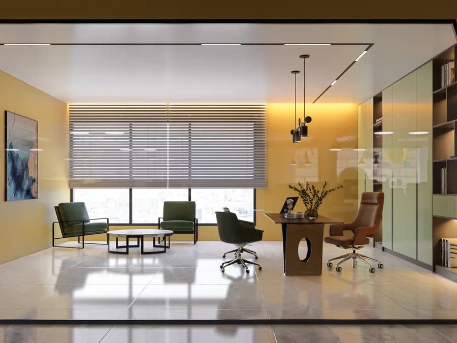 Glass-partitioned executive office design
