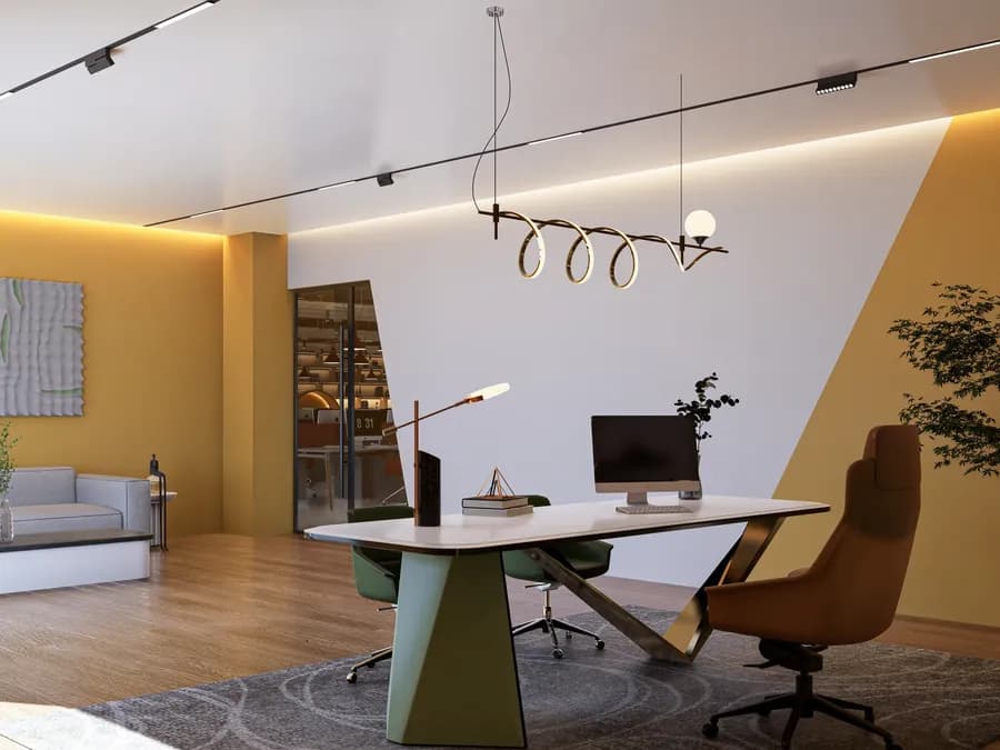 Bright office with glass partition design