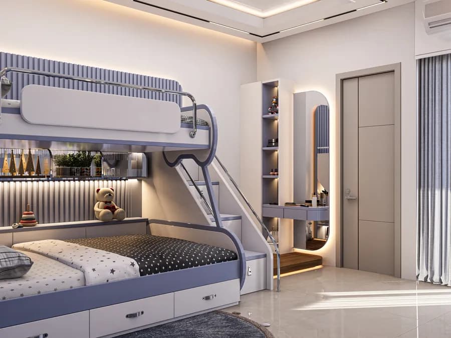 Contemporary kids bedroom with ergonomic furniture