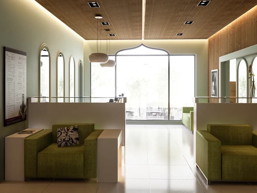 Trendy beauty parlor interior with contemporary furniture in Dhaka