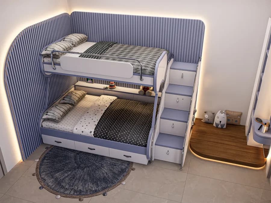 Luxury children’s bedroom interior with bunk beds