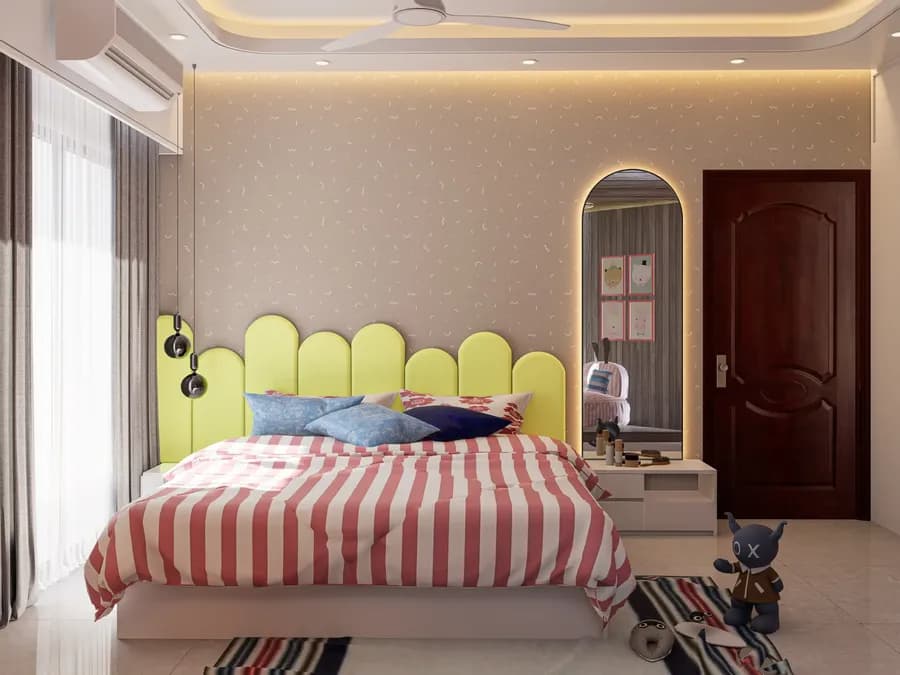 Girl’s bedroom interior with pastel color theme