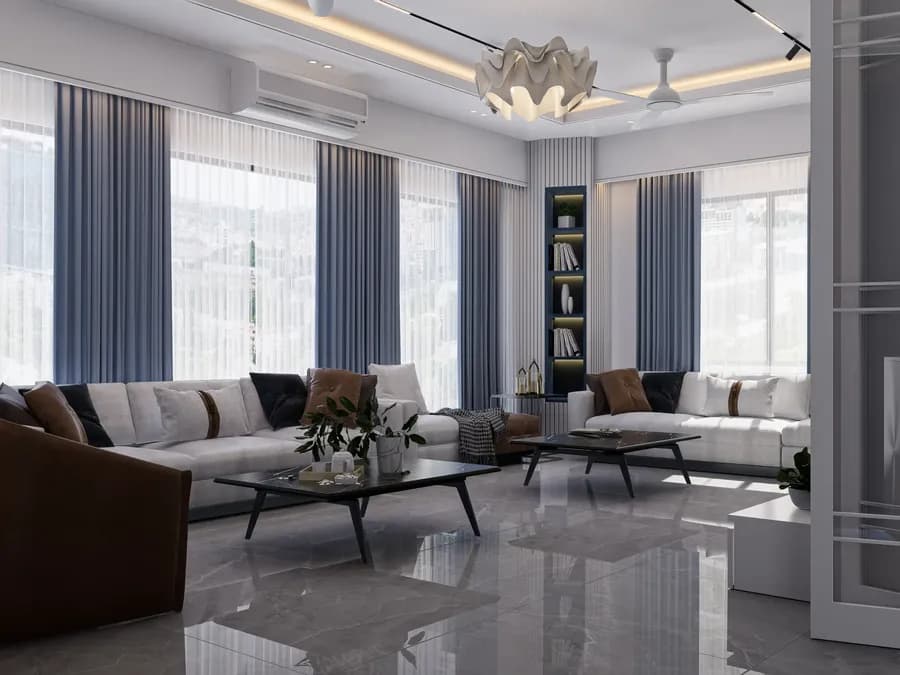 Duplex living area with minimalist furniture layout