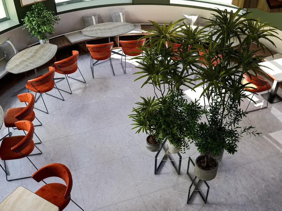 Open-plan café design with modern seating layout