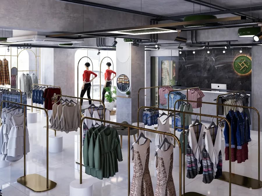 Luxury fashion showroom featuring custom-made furniture