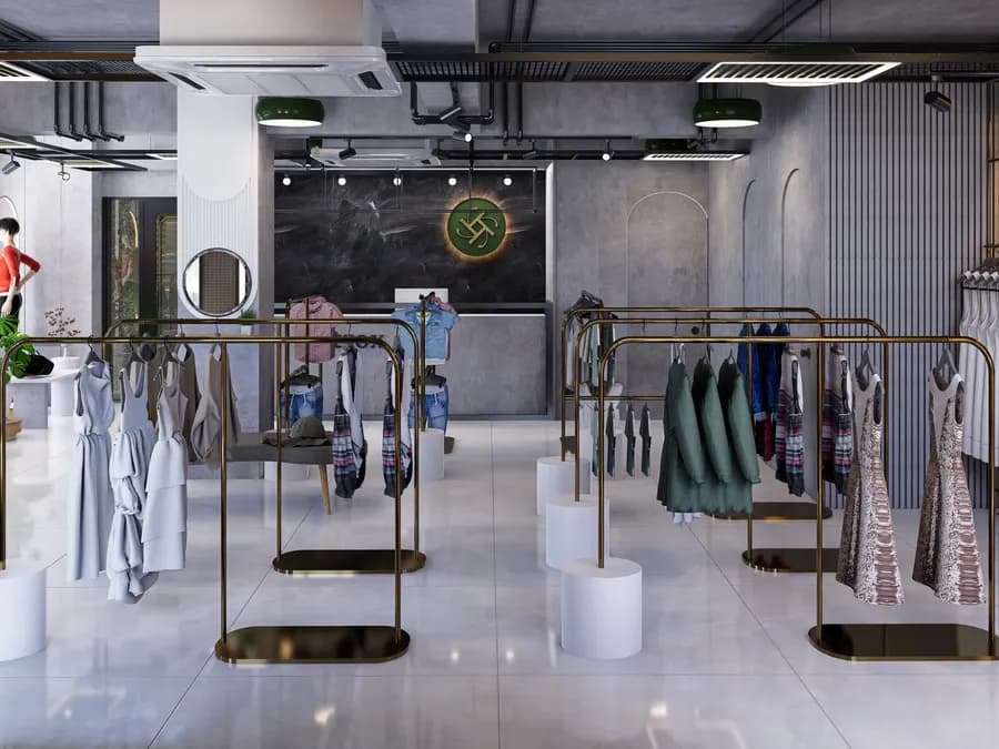 Fashion retail space interior with artistic display setup