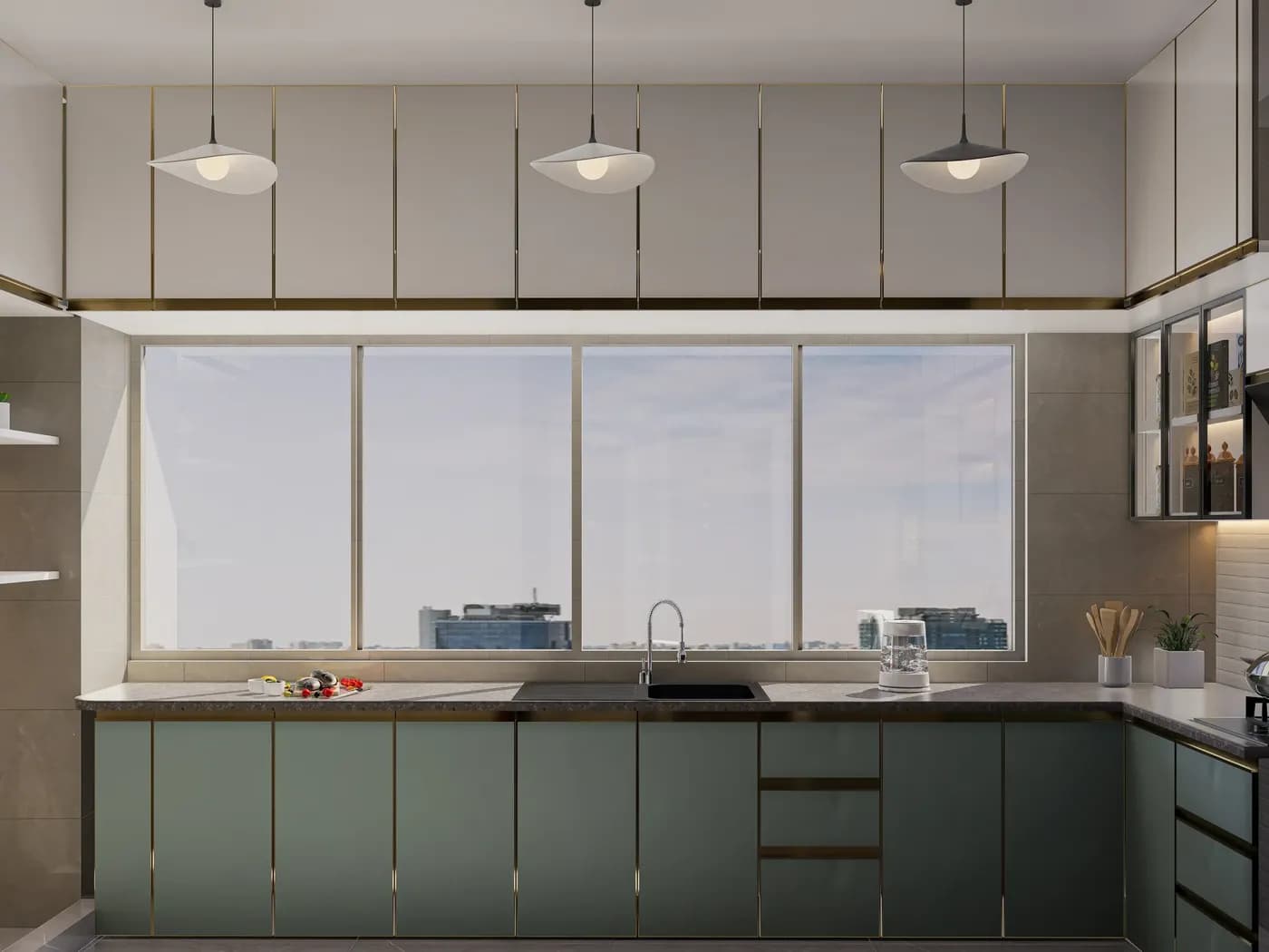 Modern kitchen with upper and lower cabinet combination