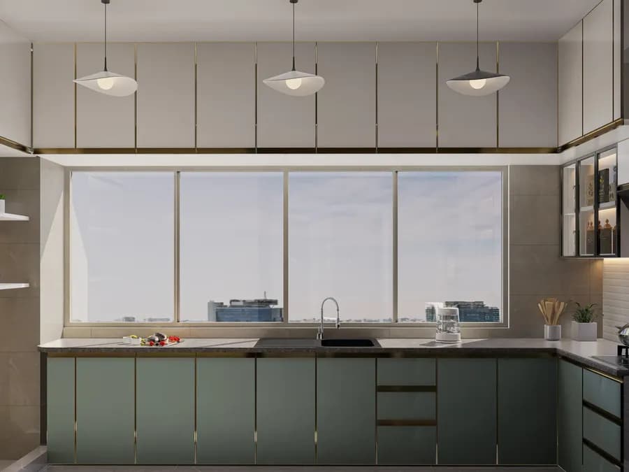Modern kitchen with upper and lower cabinet combination