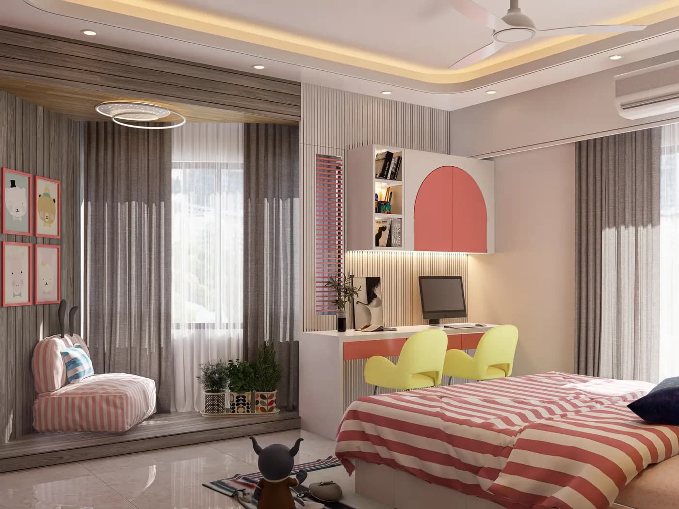 Colorful kids’ bedroom with playful furniture