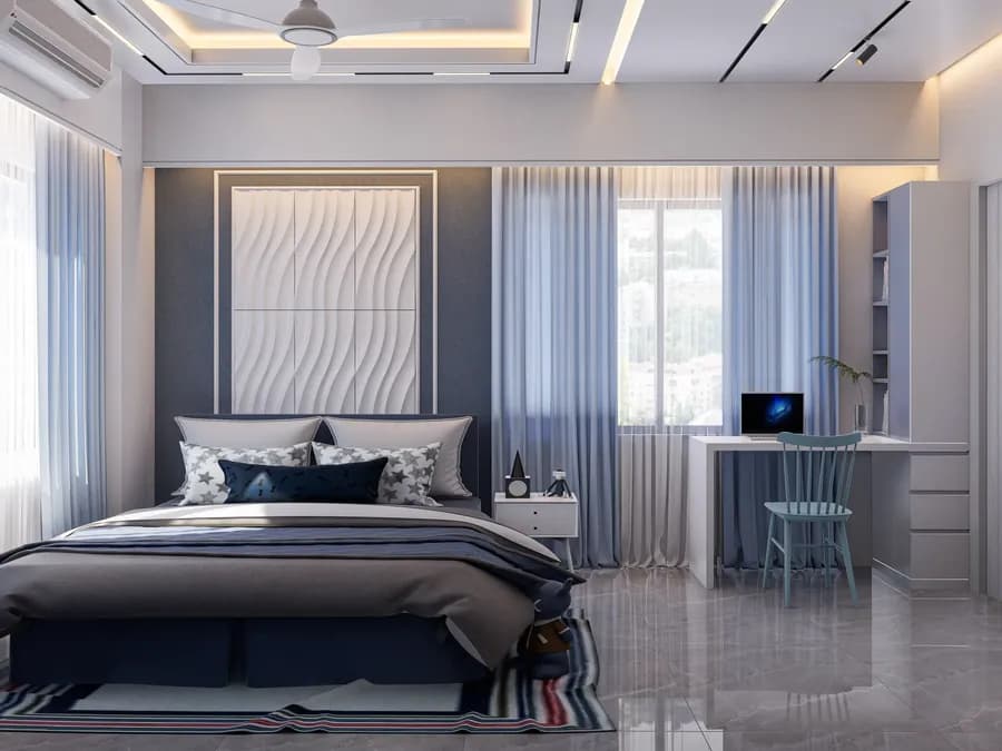 Classy modern bedroom with chandelier lighting