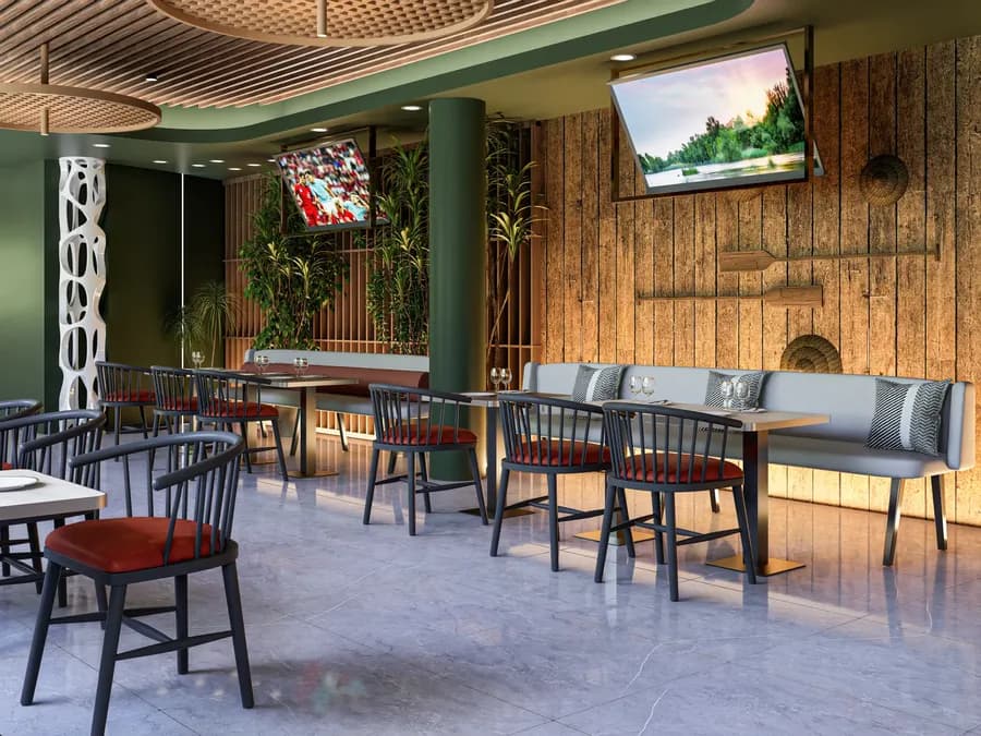 Stylish café interior design with natural tones