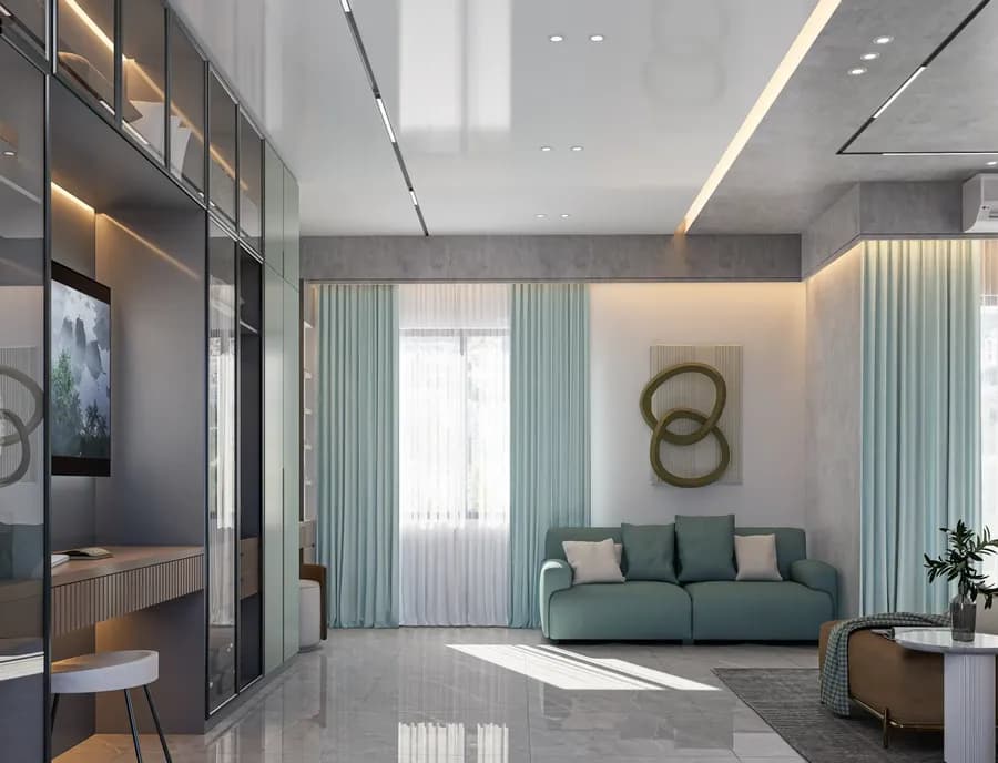 Bedroom interior design with wall-mounted decor