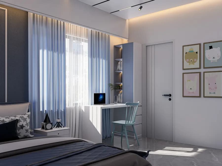 Neutral color modern bedroom interior