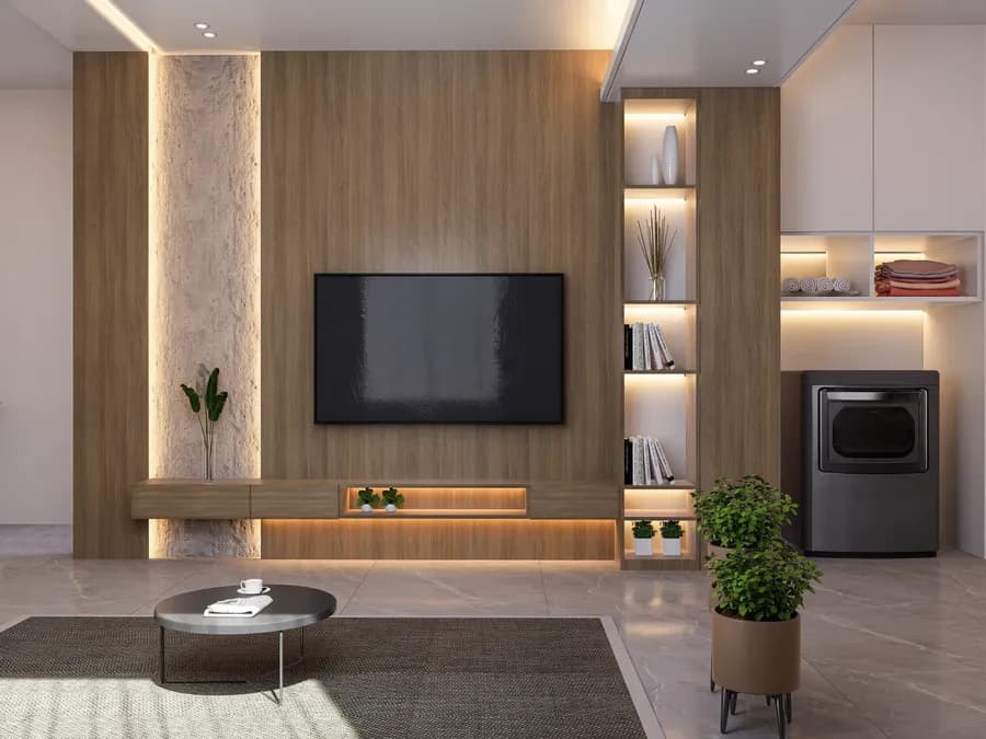 Modern duplex house with double-height living room