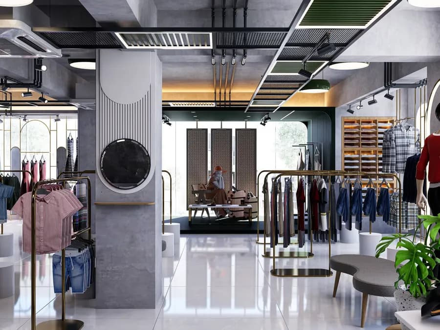 Modern fashion boutique interior with creative displays