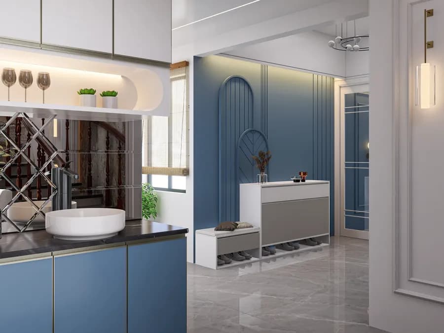 Modern duplex house interior with creative wall art