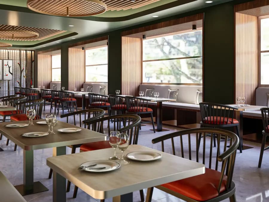 Family restaurant interior with modern dining setup