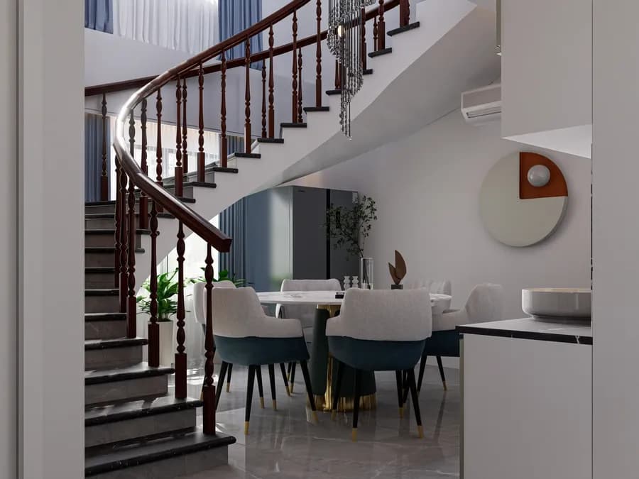 Contemporary duplex house dining area setup