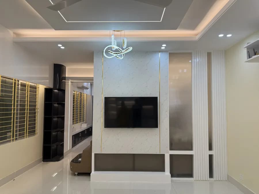 Modern living area featuring connected dining space