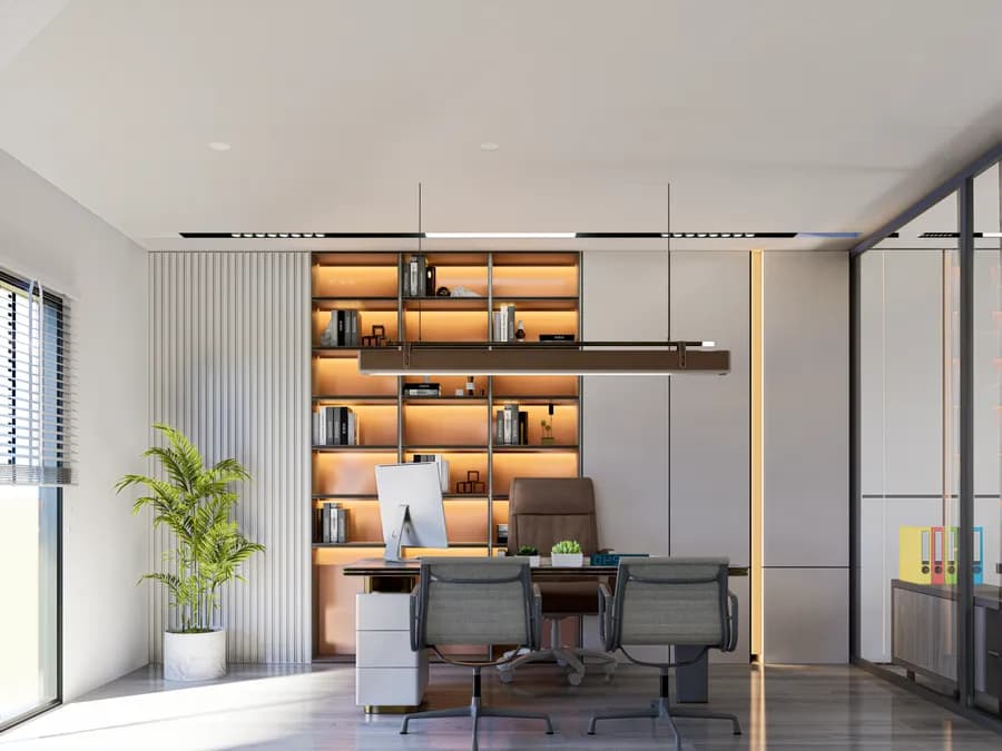 Luxurious travel agency interior featuring modern lighting