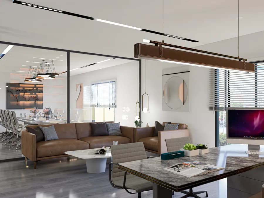 Travel agency customer lounge with comfortable seating