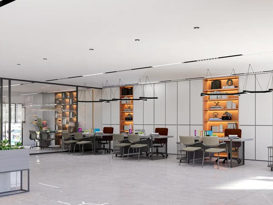 Professional travel office interior with branding elements