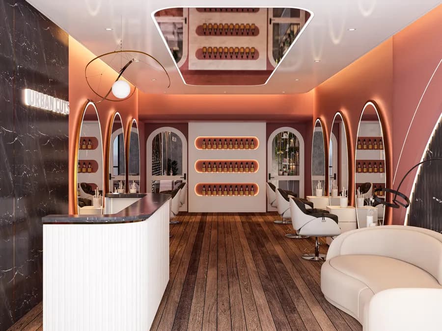 Modern men's salon interior design in Dhaka