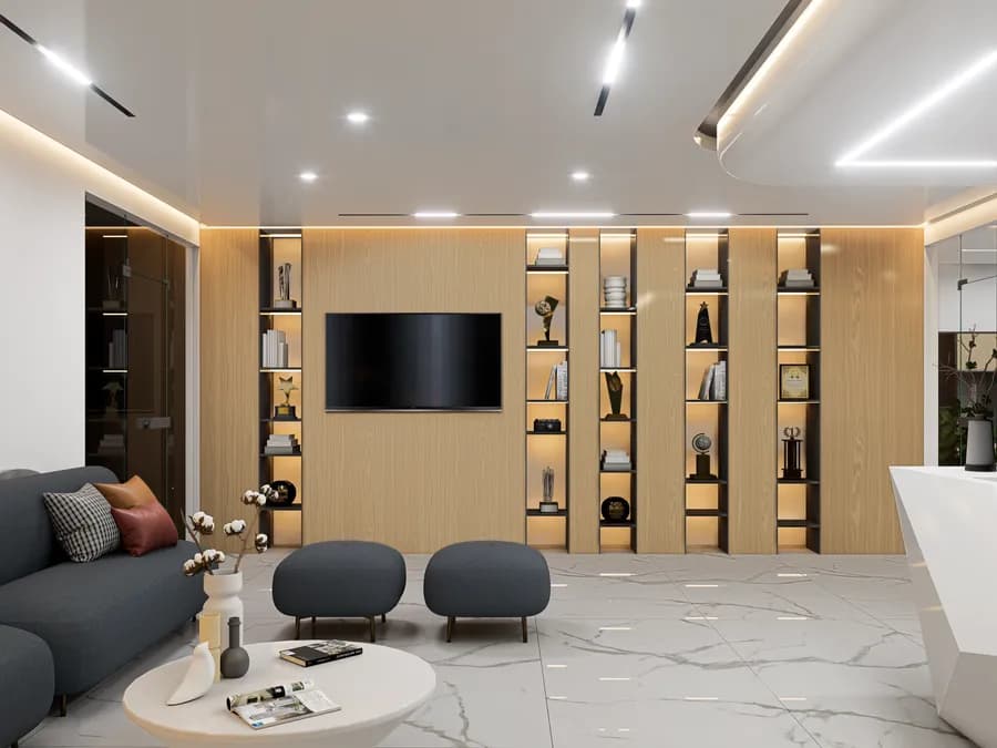 Bright dental clinic interior design with patient-friendly layout