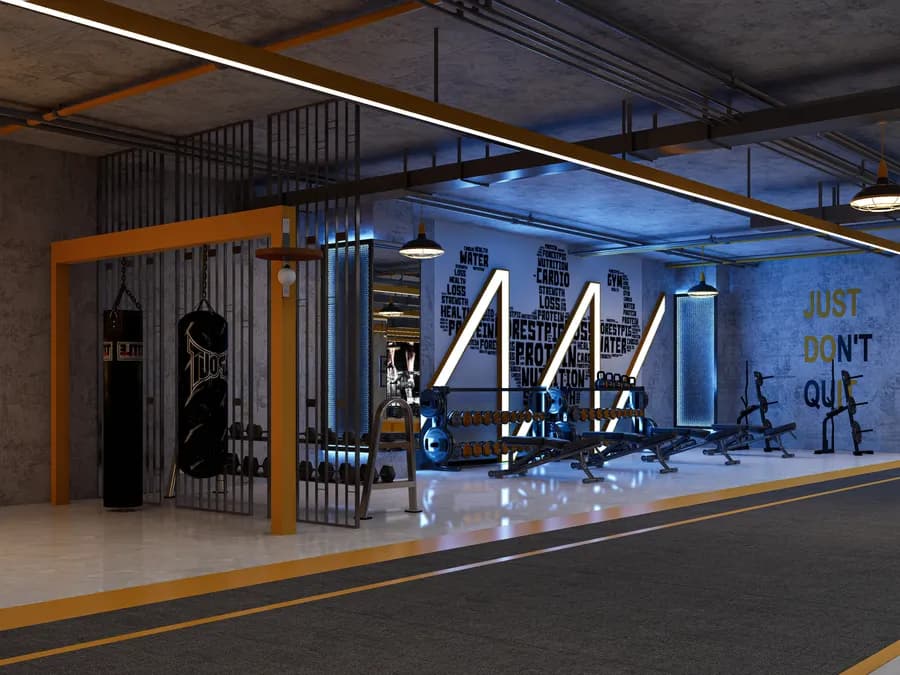 Modern gym interior with functional zones
