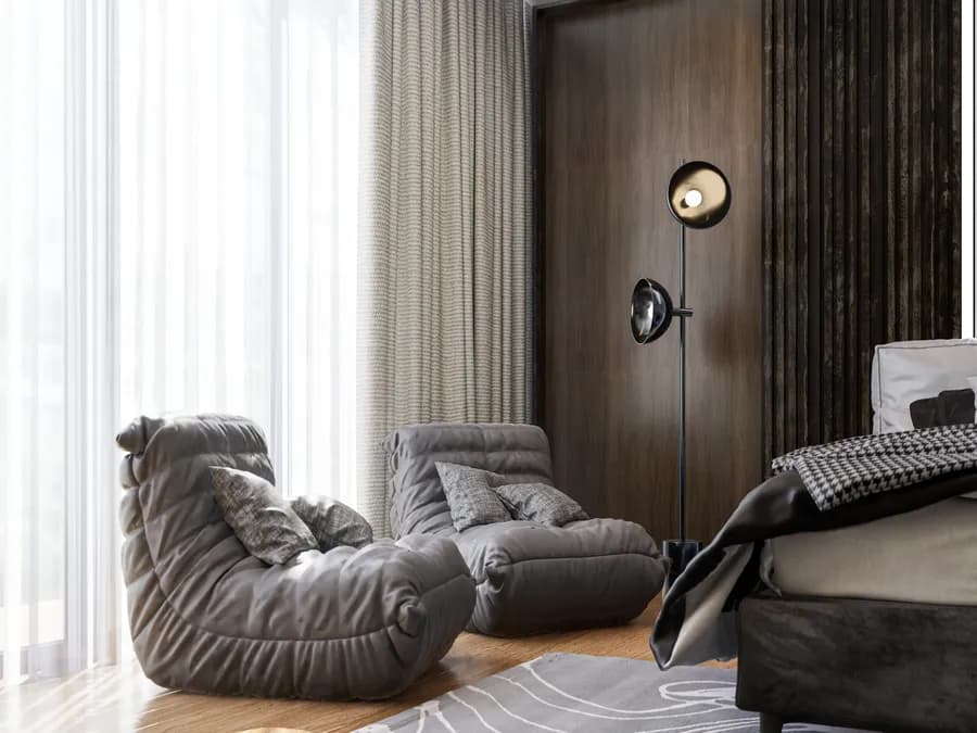 Elegant small bedroom interior with perfect space planning