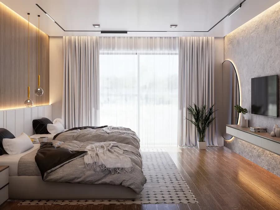 Contemporary luxury bedroom design with gold accents