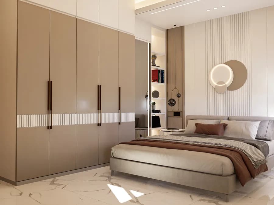 Contemporary bedroom with neutral tones in Bangladesh