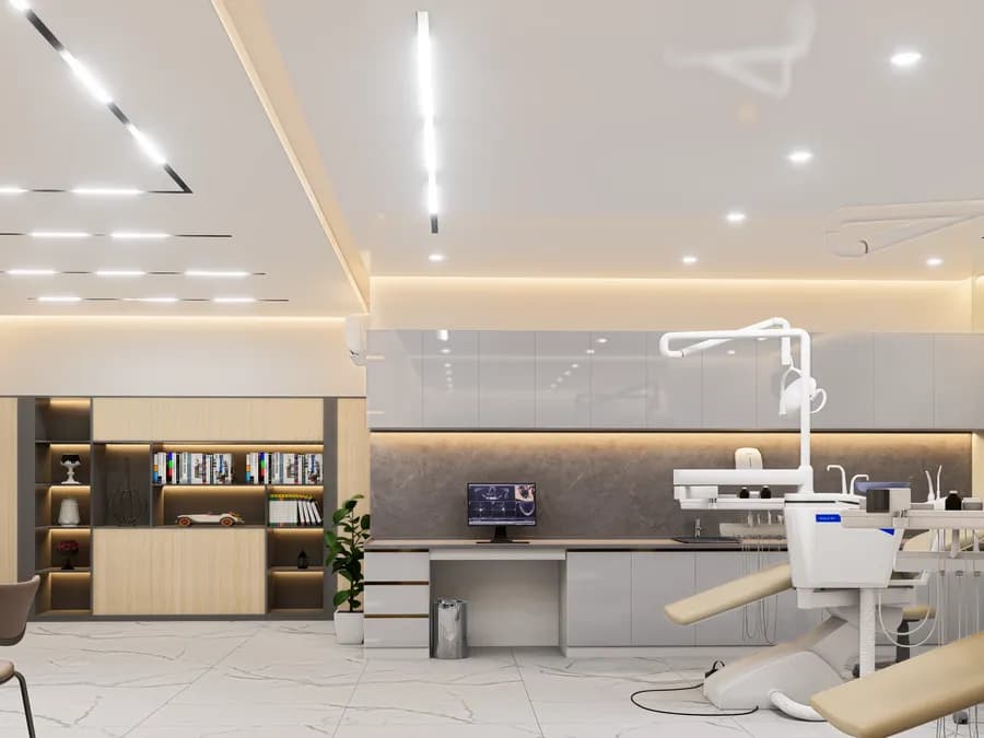 Contemporary dental office interior with calming colors