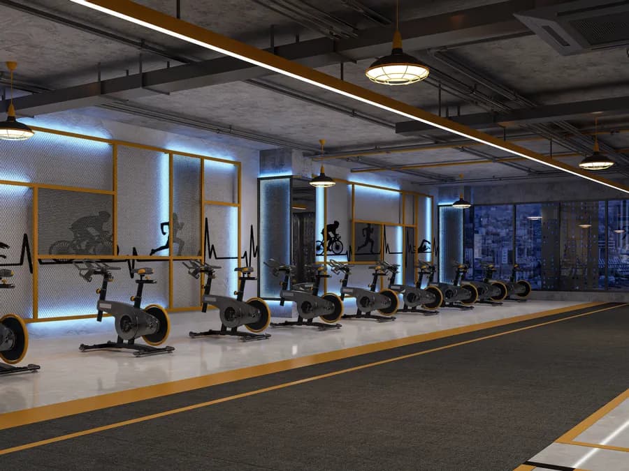 Luxury gym interiors with modern aesthetics